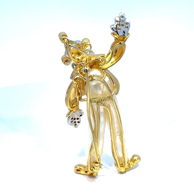 YVEL Pearl and Multi gemstone Clown Brooch in 18K Yellow Gold and White Gold