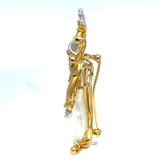 YVEL Pearl and Multi gemstone Clown Brooch in 18K Yellow Gold and White Gold