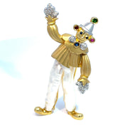 YVEL Pearl and Multi gemstone Clown Brooch in 18K Yellow Gold and White Gold