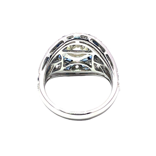 GIA Certified 1 Carat Diamond & Blue Sapphire Ring in 18k White Gold