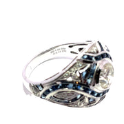 GIA Certified 1 Carat Diamond & Blue Sapphire Ring in 18k White Gold
