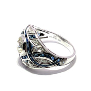 GIA Certified 1 Carat Diamond & Blue Sapphire Ring in 18k White Gold