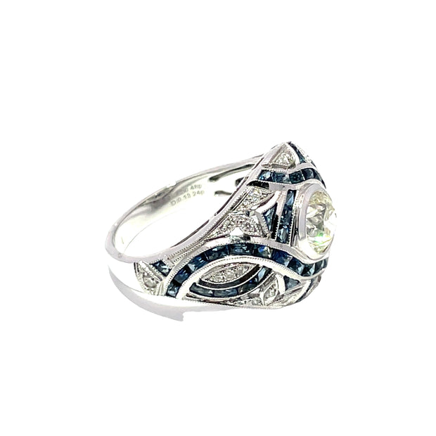 GIA Certified 1 Carat Diamond & Blue Sapphire Ring in 18k White Gold