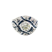 GIA Certified 1 Carat Diamond & Blue Sapphire Ring in 18k White Gold