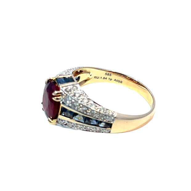 AIG Certified 14k Yellow Gold Ruby & Diamond Cocktail Ring