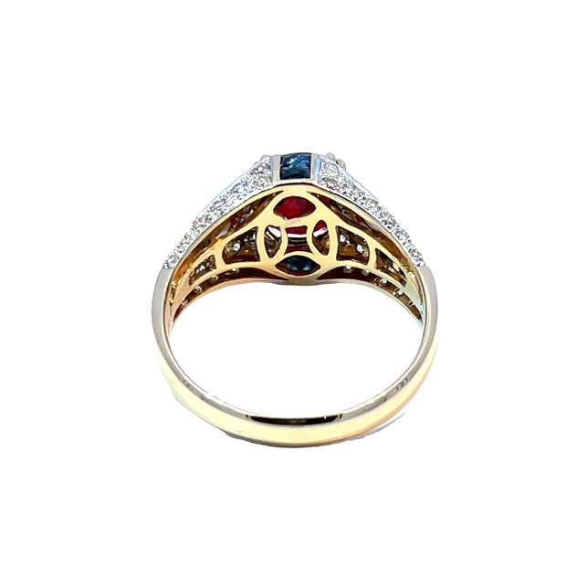 AIG Certified 14k Yellow Gold Ruby & Diamond Cocktail Ring