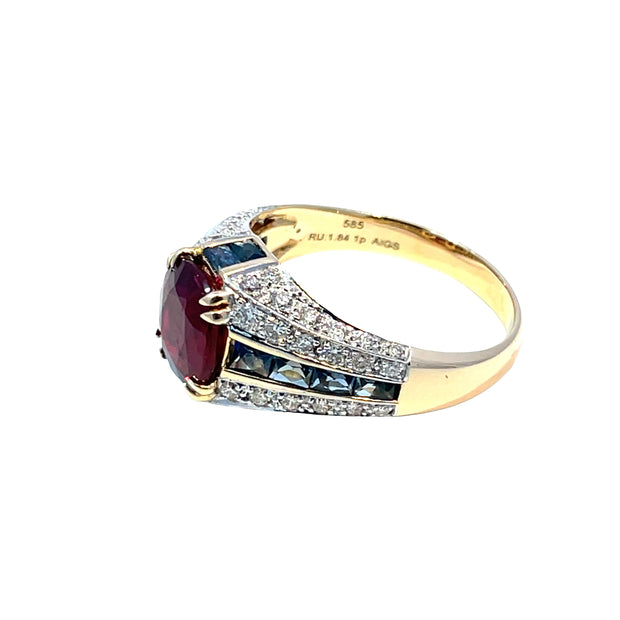 AIG Certified 14k Yellow Gold Ruby & Diamond Cocktail Ring