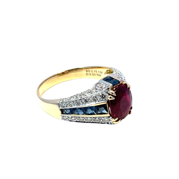 AIG Certified 14k Yellow Gold Ruby & Diamond Cocktail Ring