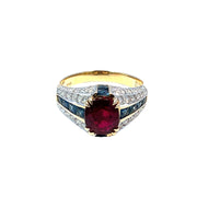 AIG Certified 14k Yellow Gold Ruby & Diamond Cocktail Ring
