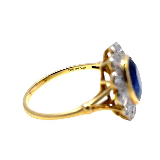 18k Yellow Gold 2.16 Carat Blue Sapphire & Diamond Ring