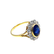 18k Yellow Gold 2.16 Carat Blue Sapphire & Diamond Ring