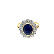 18k Yellow Gold 2.16 Carat Blue Sapphire & Diamond Ring