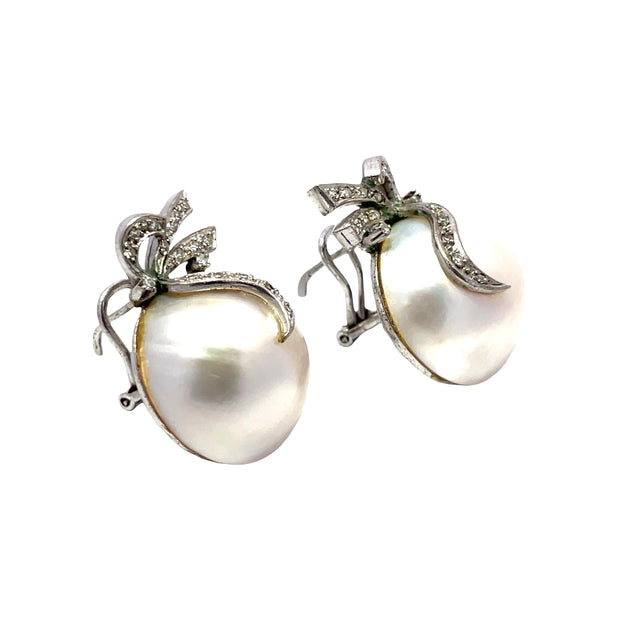 Silver Diamond & Large Pearl Earrings