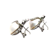 Silver Diamond & Large Pearl Earrings