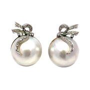 Silver Diamond & Large Pearl Earrings
