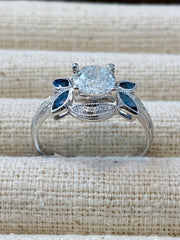 1 Carat Art Deco Style Sapphire Diamond Ring in 18K