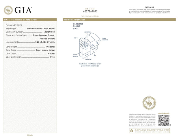 GIA Certified 1.02 carat Fancy Intense Yellow Natural Diamond