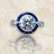 2.30 Carat Art Deco Style Sapphire Diamond Ring in 18K