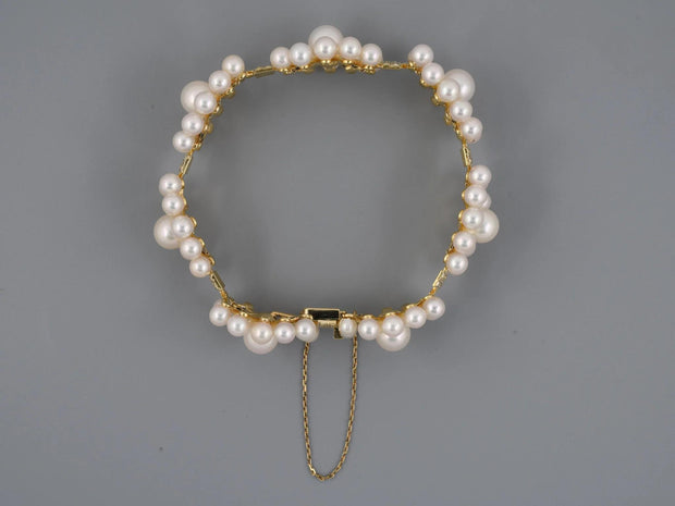 Mikimoto Yellow Gold 7 Floral Pearl Section links Bracelet