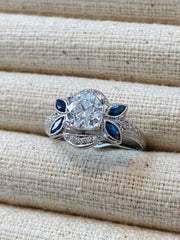 1 Carat Art Deco Style Sapphire Diamond Ring in 18K