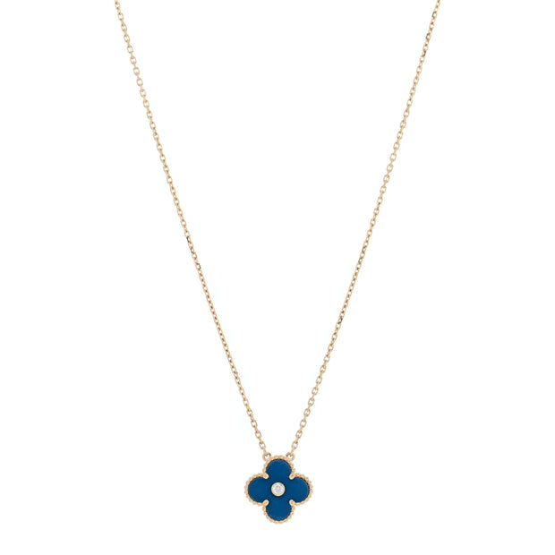 Blue Holiday Vintage Alhambra Diamond 18k Yellow Gold Necklace