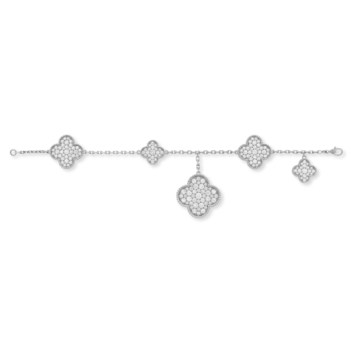 Van Cleef & Arpels 18k White Gold Diamond 5 Motifs  Magic Alhambra Bracelet