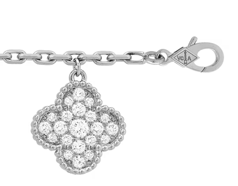 Van Cleef & Arpels 18k White Gold Diamond 5 Motifs  Magic Alhambra Bracelet