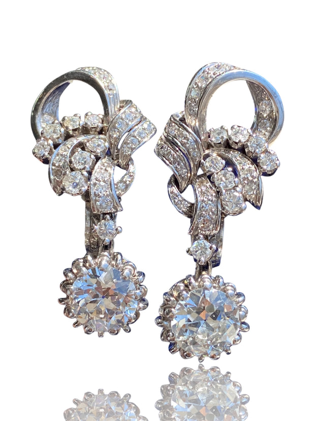 Antique 1920's GIA Certified 5.00CTW Old European Diamond Earrings