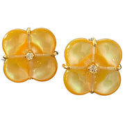 Golden Mother Of Pearl Clover Natural Diamond Earring 18K Gold