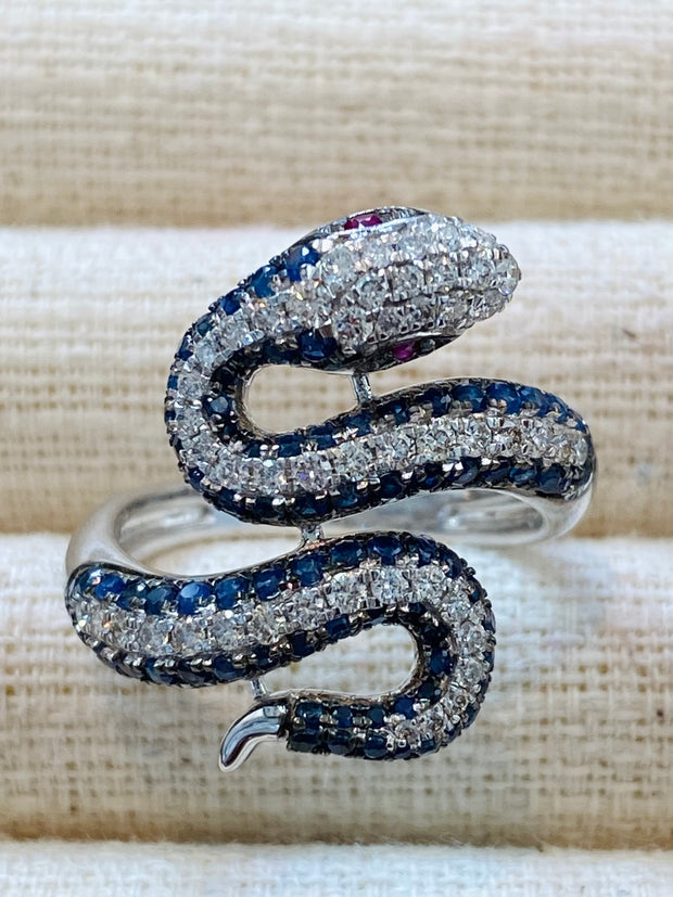 Vintage Snake Sapphire Diamond Ring in 14K