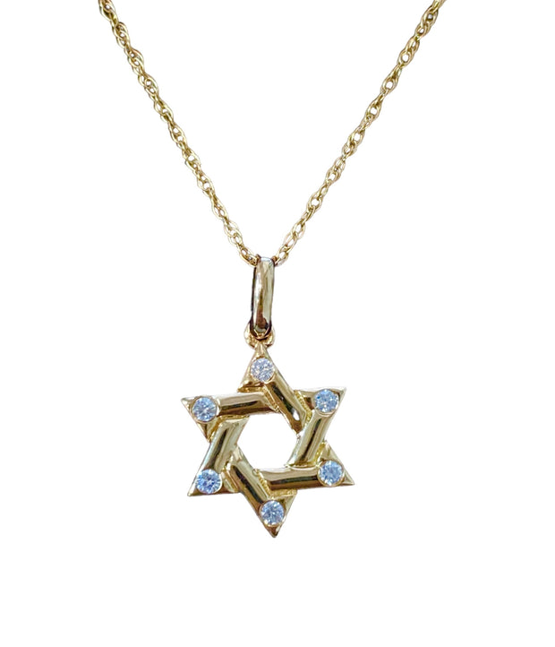 Star Of David Natural Diamond Necklace 14K