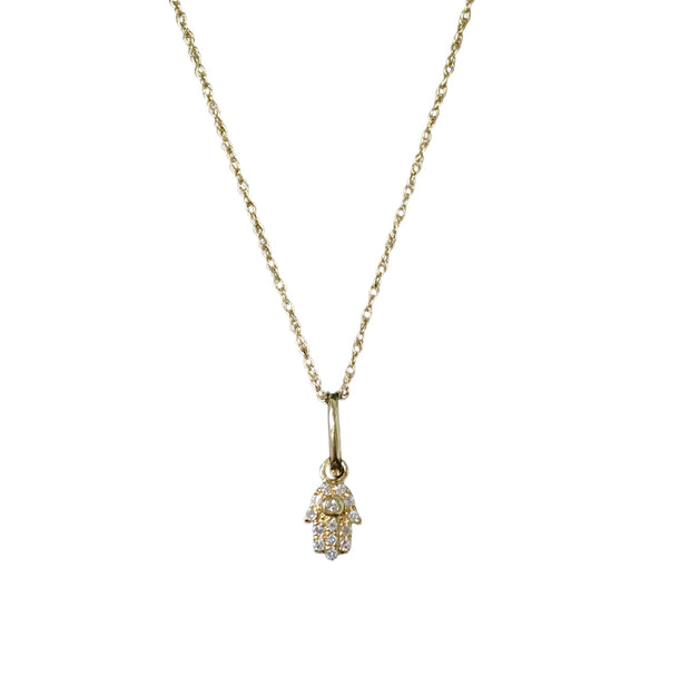 Pave Hamsa Natural Diamond Necklace in 14K