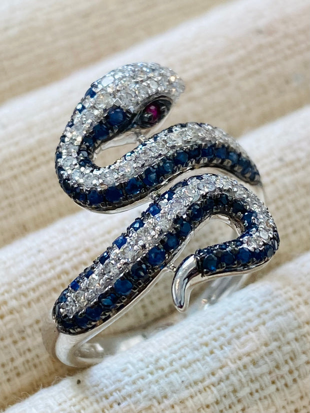 Vintage Snake Sapphire Diamond Ring in 14K