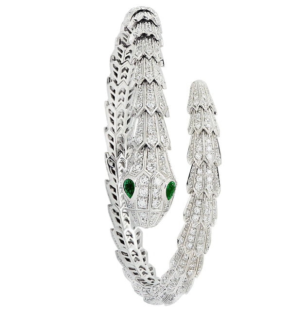 Bvlgari White Gold Serpenti Emerald and Diamond Bracelet