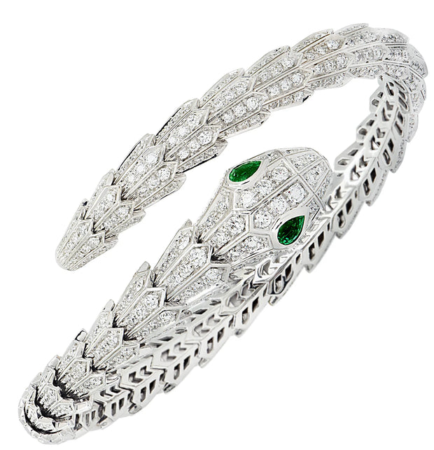 Bvlgari White Gold Serpenti Emerald and Diamond Bracelet