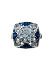 2.50 Carat Art Deco Style Sapphire Diamond Ring in 18K