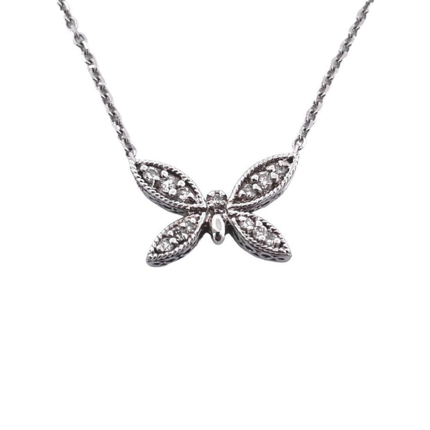 Exquisite 14K White Gold Natural White Diamonds Butterfly Necklace