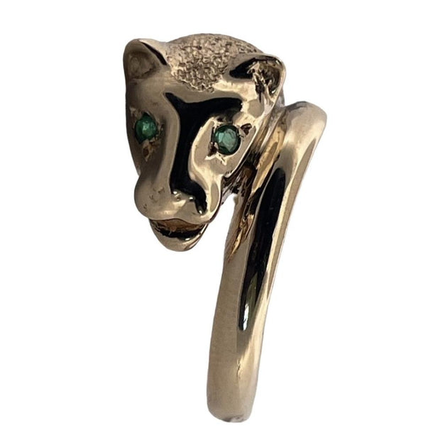 Beautiful Emerald Eyes Cheetah 14K Solid Yellow Gold Beverly Hill Ring