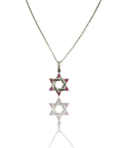 Star of David Ruby/ Sapphire Necklace in 14K White Gold