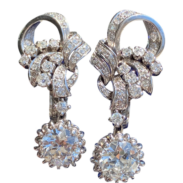 Antique 1920's GIA Certified 5.00CTW Old European Diamond Earrings