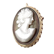 Antique 14K Yellow Gold Carved Mother of Pearl Cameo Brooch Pendant
