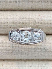 1920’s Antique Three Stone Old European Diamond Ring in 18k