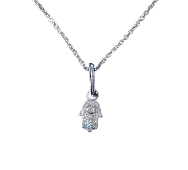 Pave Hamsa Natural Diamond Necklace in 14K