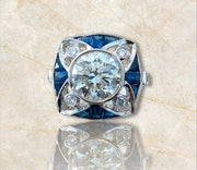 2.50 Carat Art Deco Style Sapphire Diamond Ring in 18K