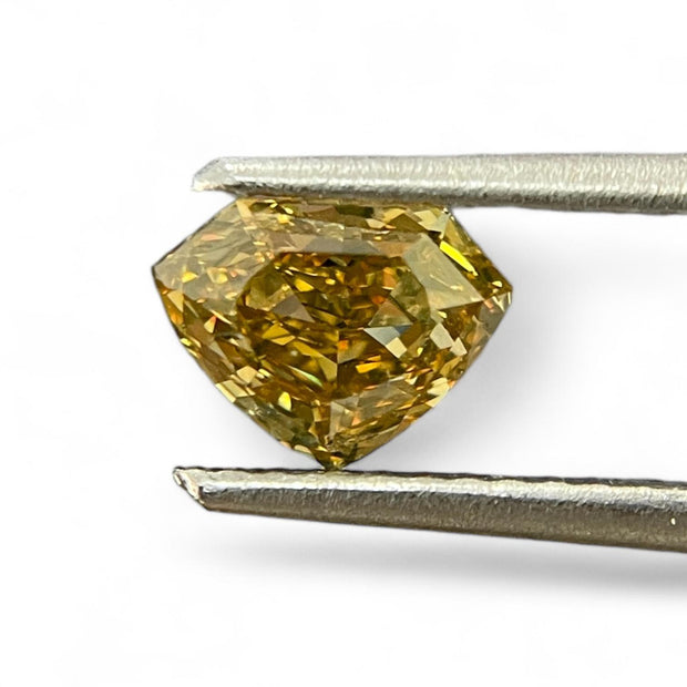 GIA Certified 1 ct Fancy Deep Brownish Yellow Shield cut Natural Diamond