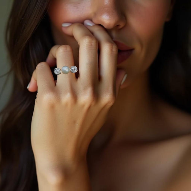 Timeless 18K Gold Ring with Pearl and Diamond Accents