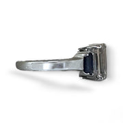 Elegant Emerald-Cut Ring with Sapphire Accents in Sterling Silver