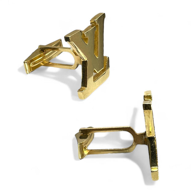 Luxurious Louis Vuitton Gold Cufflinks with Iconic "LV" Monogram