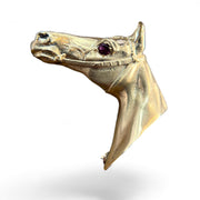 Regal Gold Horse Head Cufflink & Brooch Set with Ruby Eyes