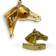 Regal Gold Horse Head Cufflink & Brooch Set with Ruby Eyes